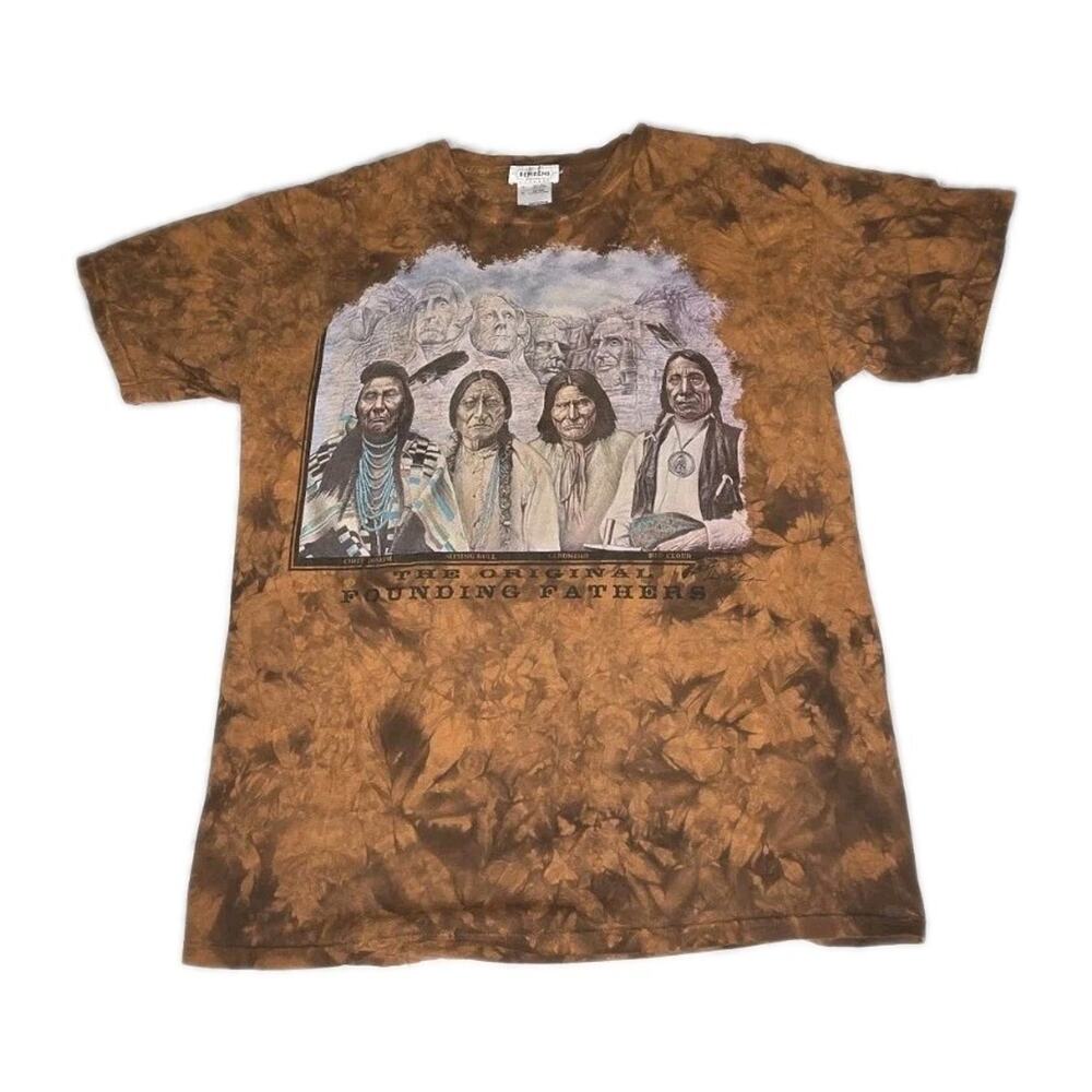 VTG Original Founding Fathers T-Shirt Size L Brown Tie Dye David Behrens Dakota